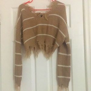 Cute crop sweater nude colors stripe
